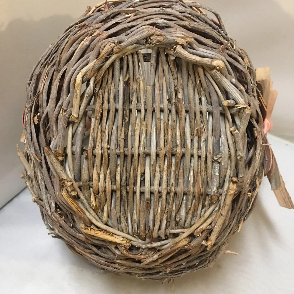 Grapevine Basket Home Decor Small Brown Rustic Woven Bow Accent Cottagecore
